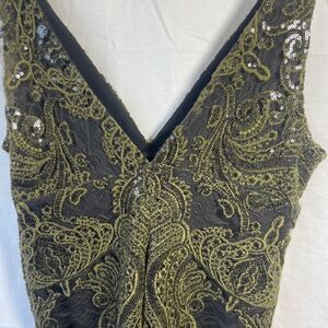 Free People Black/Olive Embellished Sequin Slip Dress Sz XS